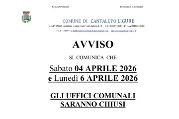 Chiusura uffici dal 04/04 al 06/04/2026